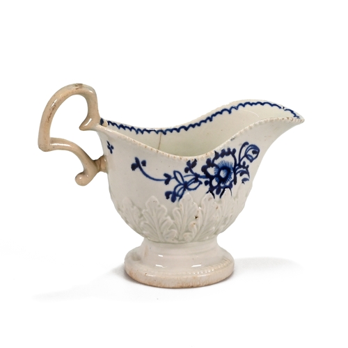 533 - A John Pennington of Liverpool porcelain blue and white over-glaze creamer. The foot with beaded mou... 