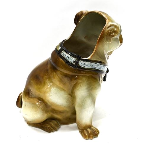 535 - A majolica stick or umbrella stand in the form of a seated pug, made by the Belgian pottery Mouzin o... 