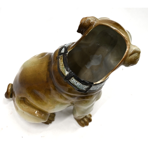 535 - A majolica stick or umbrella stand in the form of a seated pug, made by the Belgian pottery Mouzin o... 