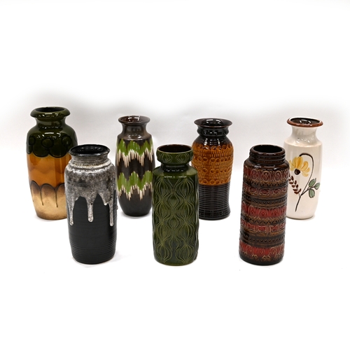 544 - Seven tall, floor standing, 1960's West German vases (including Scheurich Keramik examples), the tal... 