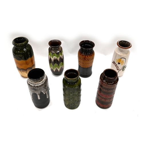 544 - Seven tall, floor standing, 1960's West German vases (including Scheurich Keramik examples), the tal... 