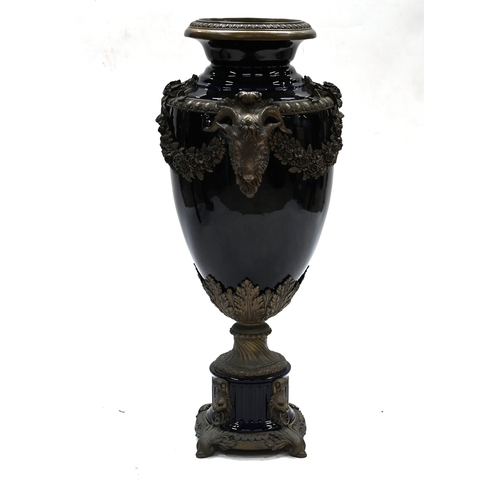 551 - A large Empire Revival Floor Urn of cobalt blue ceramic in gilt brass mounts profusely decorated wit... 