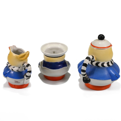 553 - A  Shelley tea set in black, orange, Royal blue and yellow glazes designed by Mabel Lucie Attwell ci... 