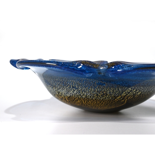 558 - A Maltese glass bowl, the blue gold  lobed bowl stickered Matarea glass hand crafted in Malta, the b... 