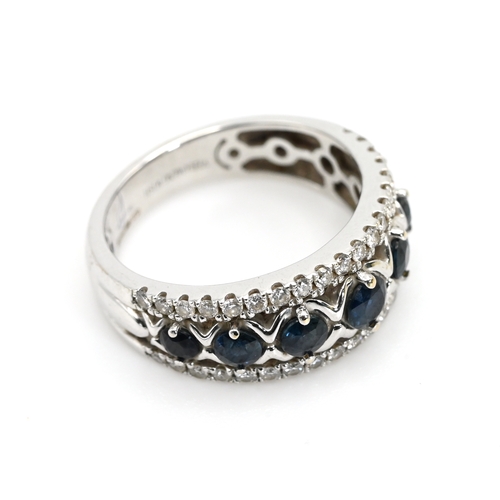 62 - An 18ct white gold, diamond and sapphire Vera Wang love ring, set with seven sapphires and 0.29 cara... 