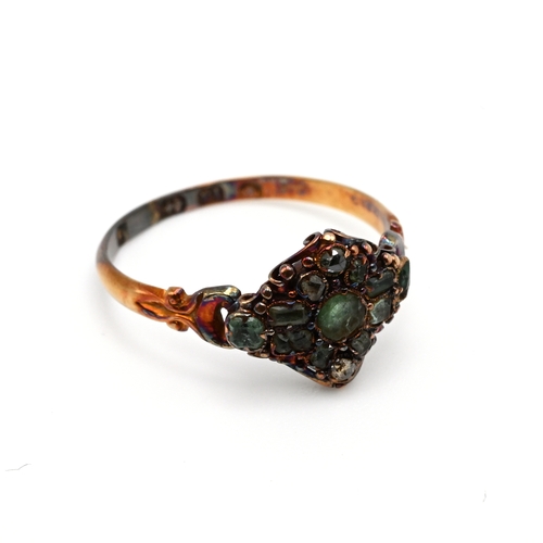 91 - A Victorian emerald and rose cut diamond 18 carat gold ring, hallmark only partial, finger size O1/2... 
