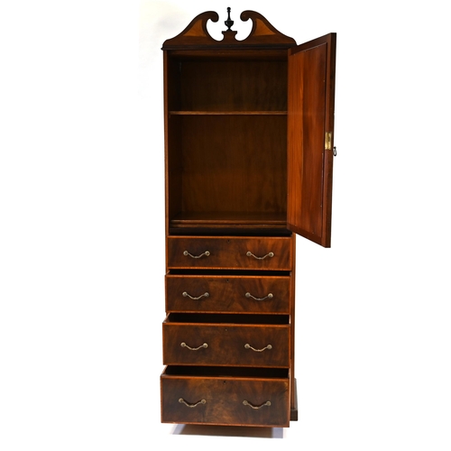 1007 - Edwardian Dressing cabinet of Mahogany with cross banded inlay. Single shelf fitted cupboard above f... 