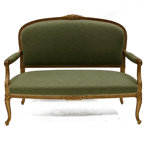 1011 - French mid 19th Century Louis XVI Style three piece suite comprising a two seated sofa and two faute... 