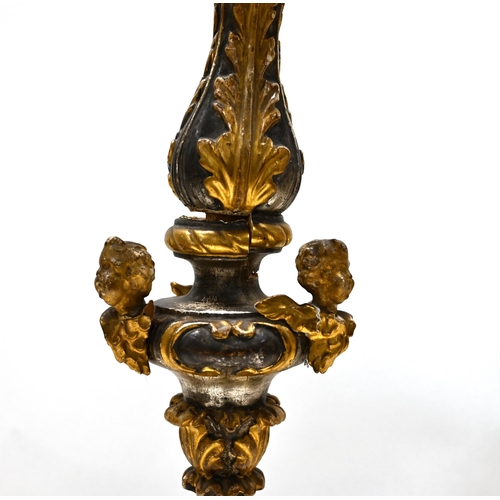 1015 - A 19th century Venetian gilt & silvered softwood torchere, the baluster column carved with acanthus ... 