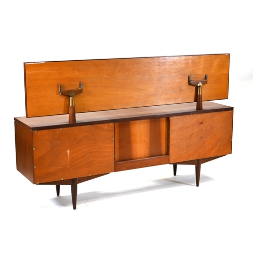 1021 - A 1960's Teak dressing table and upholstered stool by White & Newton. Mirror can be angled either ve... 