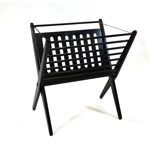 1025 - 1960's Cees Braakman ebonised wood folding Magazine Rack by Pastoe. W 45cm, D 35cm, H 49cm.