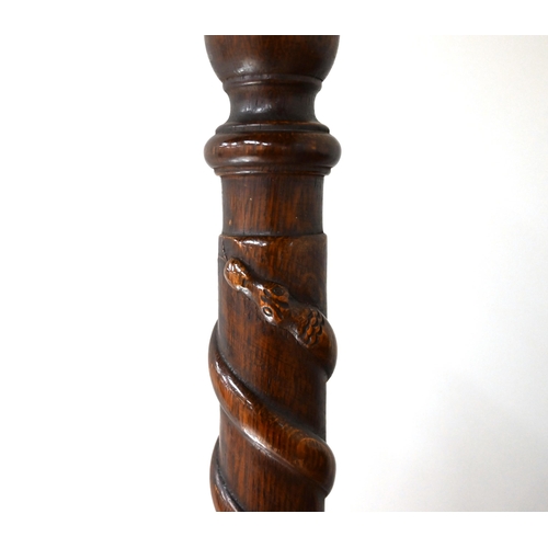 1027 - Carved Oak standard lamp base c1930's. Carved with an entwined snake to each stem. This item has bee... 