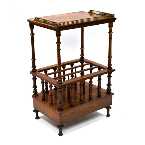 1028 - A mid 19th Century walnut Canterbury with gilt cast metal gallery to top. Turned supports and rails ... 