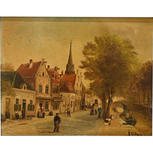 582 - K. de Jong (Dutch 20th Century) - A Dutch Harbour Scene with a Cathedral; and a Dutch Townscape with... 