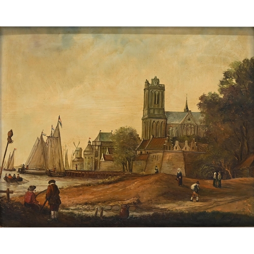 582 - K. de Jong (Dutch 20th Century) - A Dutch Harbour Scene with a Cathedral; and a Dutch Townscape with... 