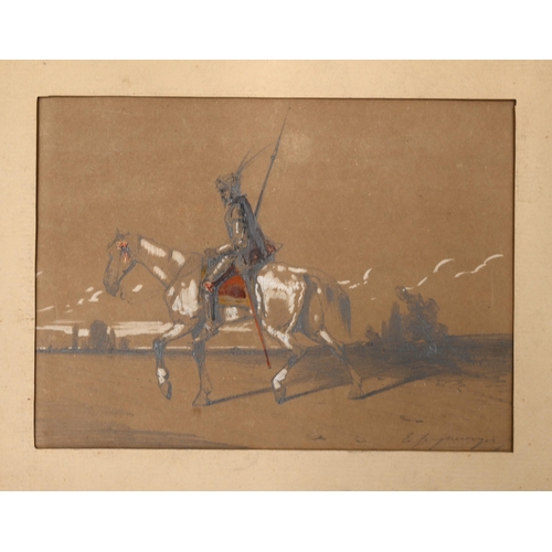 588 - French School, 19th Century - Don Quixote - Graphite heightened with red and yellow watercolour and ... 