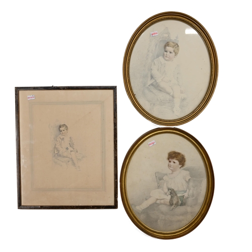 590 - Winifred Marshall (active 1898-1908) - A Pair of Portraits of a Little Girl and Boy, presumably Brot... 