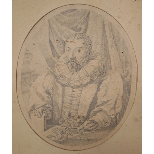 591 - After William Rogers (active 1584-1604) -John Gerard, Herbalist. A later copy in pencil of an engrav... 