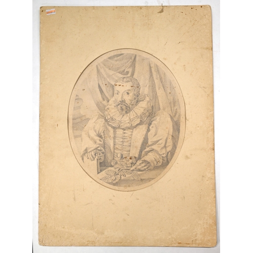 591 - After William Rogers (active 1584-1604) -John Gerard, Herbalist. A later copy in pencil of an engrav... 