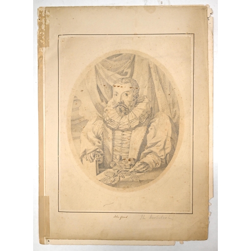 591 - After William Rogers (active 1584-1604) -John Gerard, Herbalist. A later copy in pencil of an engrav... 