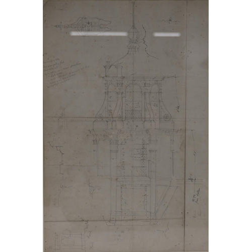 593 - Six late 19th Century engineering drawings relating to Lambeth Palace, including the Frieze on the R... 