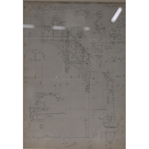 593 - Six late 19th Century engineering drawings relating to Lambeth Palace, including the Frieze on the R... 