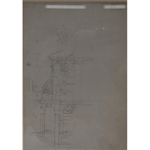 593 - Six late 19th Century engineering drawings relating to Lambeth Palace, including the Frieze on the R... 