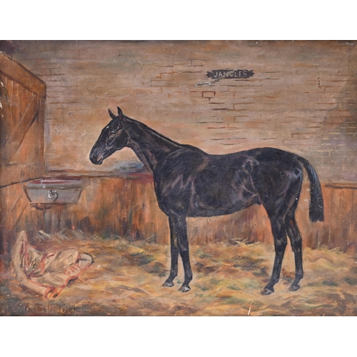 599 - W. Wasdell Trickett (fl. 1921-1939) - Tourist and Jangles: Two Horse Portraits in their Stables. Oil... 