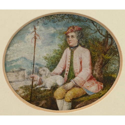 601 - German or Austrian School, late 18th Century. A Miniature Pastoral Portrait of a youthful Gentleman ... 