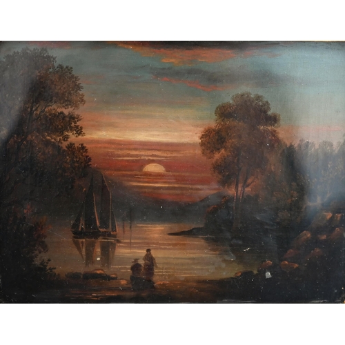 605 - Follower of William Frederick Witherington - Two Figures by a Wooded Lake at Sunset; and A Cottage b... 