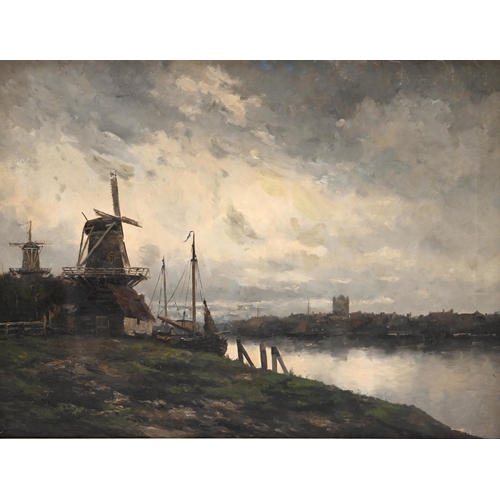 609 - Jan van Couver (Hermanus Koekkoek Jr.) (Dutch, 1836-1909) - A Canal with a moored Boat and a Windmil... 