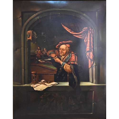 610 - After Gerrit Dou (1613-1675) - A Scholar sharpening his Quill at a Casement. Oil on tin. 38cm x 32.5... 