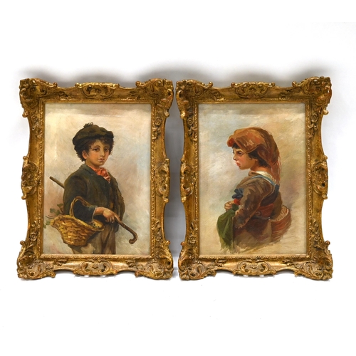 617 - After Guido Bach (1828-1905) - A young Girl and Boy from the Roman Campagna. Oil on canvas, framed, ... 