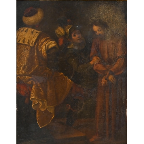 619 - Italian School, 17th Century - Christ before Caiaphas. Oil on copper, 31cm x 25.5cm, in a gilt frame... 