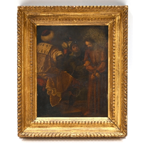 619 - Italian School, 17th Century - Christ before Caiaphas. Oil on copper, 31cm x 25.5cm, in a gilt frame... 