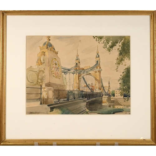 630 - John Meade (1909-1982) - Hammersmith Bridge. Pencil and watercolour, signed ‘John Meade’ lower left,... 