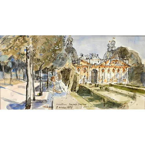 632 - John Stanton Ward (1917-2007) - Uccelleria (Bird House), Borghese Gardens, Rome. Pen and brown ink a... 