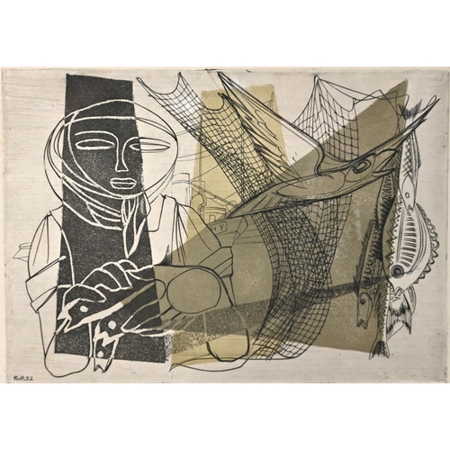 635 - Manner of Stanley William Hayter - Fisherwoman, 1952, etching with aquatint printed in black and gre... 