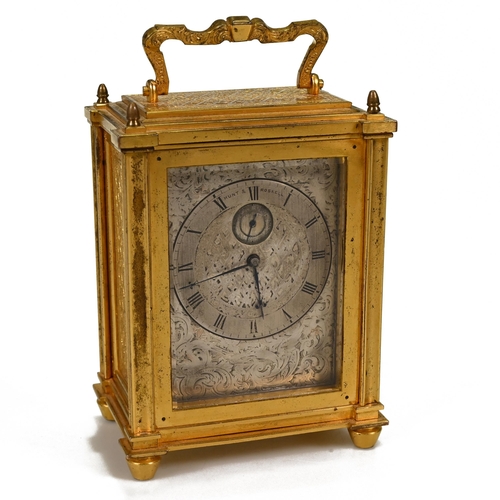 659 - A small 19th Century Hunt & Roskell carriage clock in gilt brass case. The silver dial engraved with... 