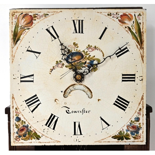 660 - An oak longcase 30 hour clock, late 18th Century, with white enamel dial bearing Roman numerals and ... 