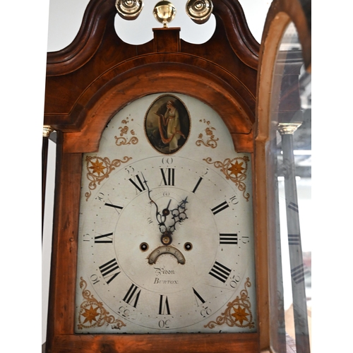 661 - An oak long case clock, circa 1800, with eight day movement, striking the hour to a bell. White dial... 