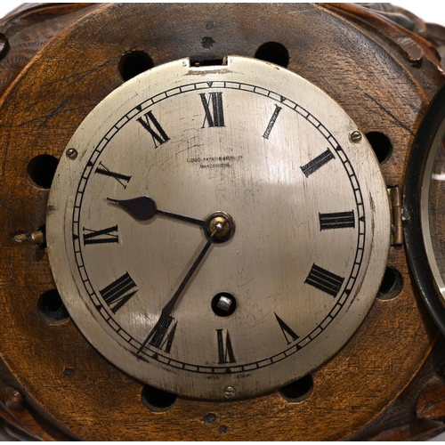 671 - An English made single train clock with Swiss escapement and silvered dial with Roman numerals, reta... 