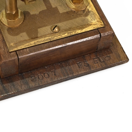 709 - Telegraph Interest- A gilt brass double morse key c1900 on mahogany base. Together with a vintage ha... 