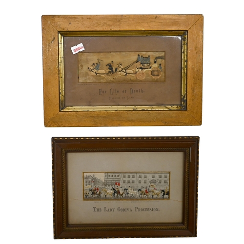 723 - Two (2) 19th Century framed Stevengraph Silk pictures - 'The Lady Godiva Procession' & 'For Life or ... 