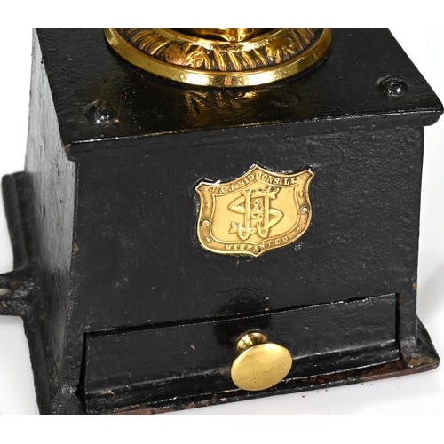 730 - A late 19th Century coffee grinder with case iron body and polished brass bowl. Made by J&J Siddons ... 