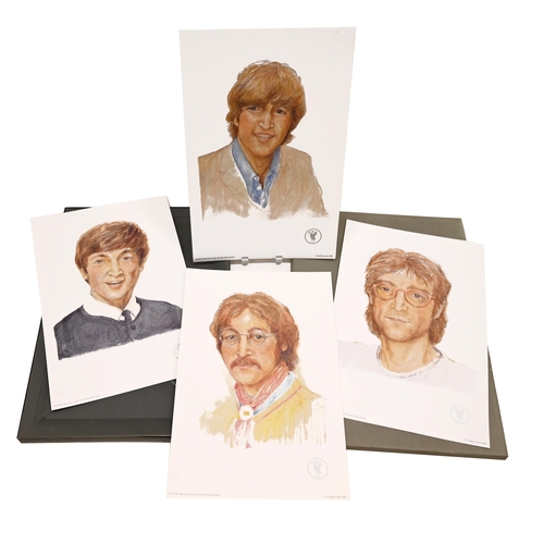 736 - A set of four prints each depicting a portrait of John Lennon by Cynthia Lennon, boxed, published 20... 