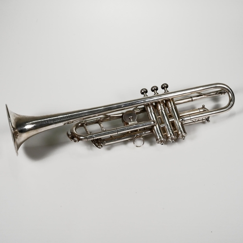 738 - A silver plated Tennessee Special trumpet by J V Bourdon of London.