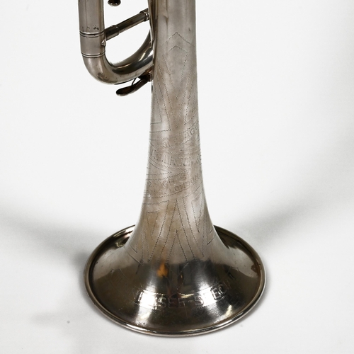 738 - A silver plated Tennessee Special trumpet by J V Bourdon of London.