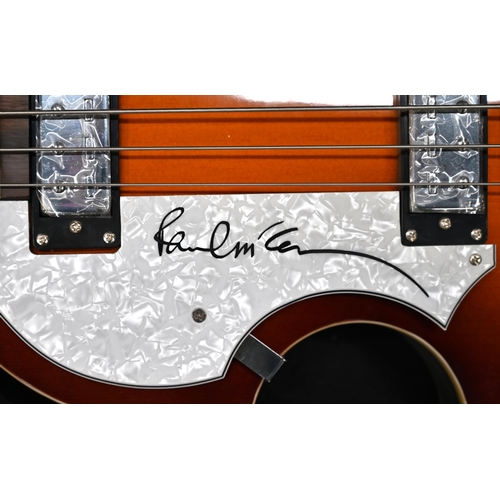 743 - A signed left handed Hofner Bass guitar, signed by Paul McCartney. Sold with a certificate of authen... 