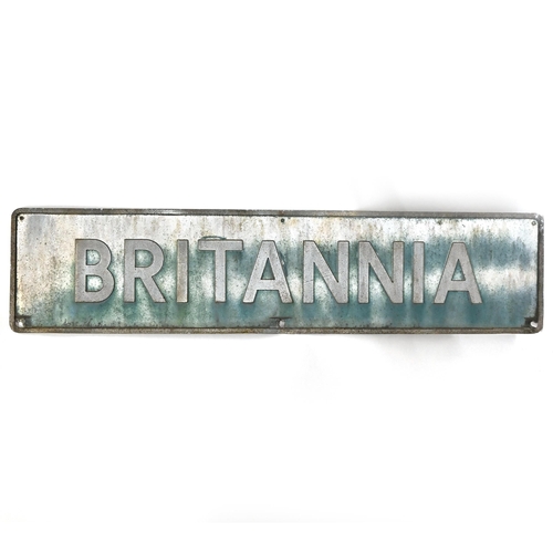 759 - Railway interest - A 1950's aluminium Britannia class diesel name plate. L 131cm, H 31cm.